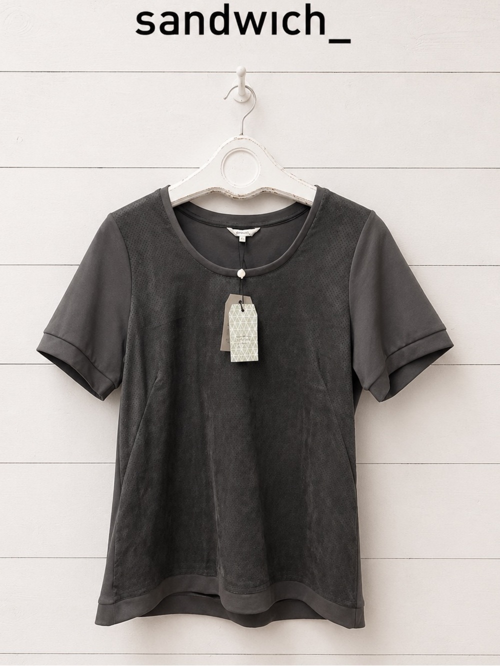 SANDWICH_Dark Grey Faux Suede T-Shirt – NWT size L